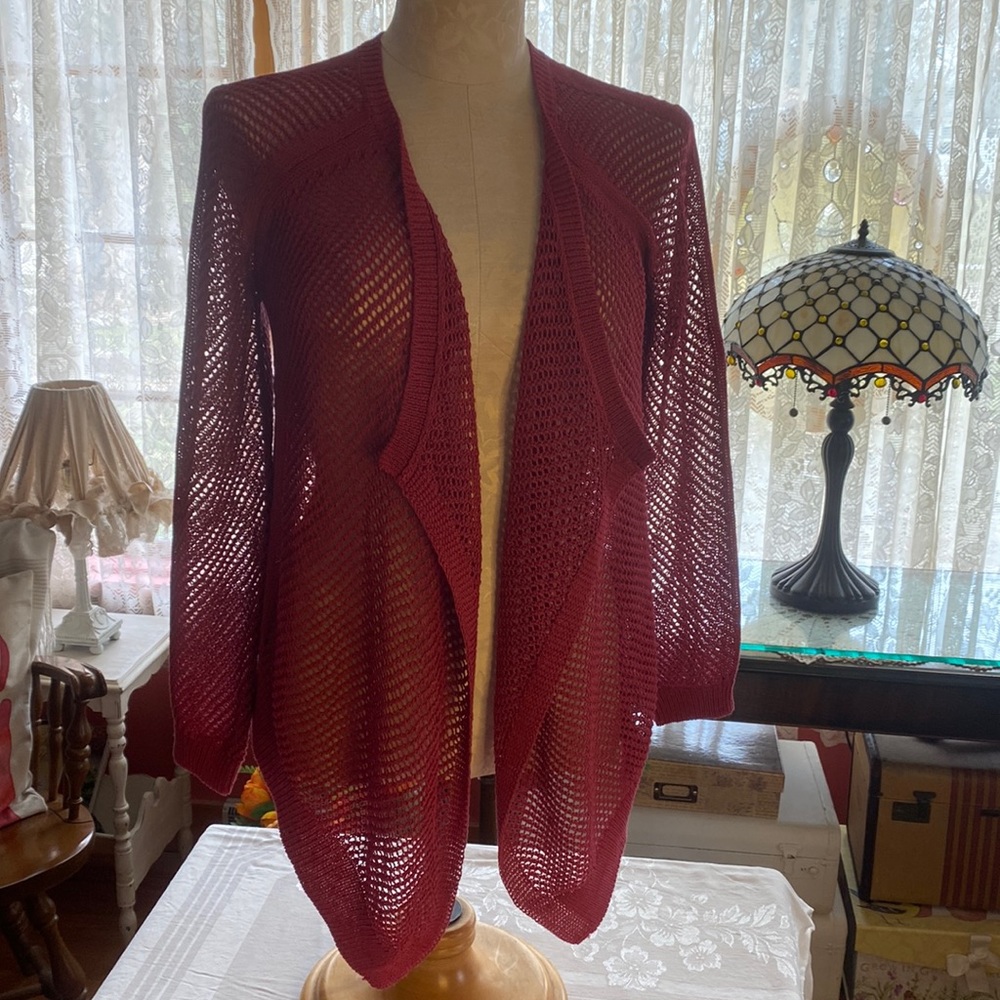 Lucky Brand Cotton Blend Knit Cherry Rust Cardigan Sz S
